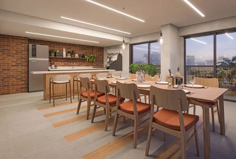 Salão gourmet do Cores da Tijuca com mesa para receber amigos
